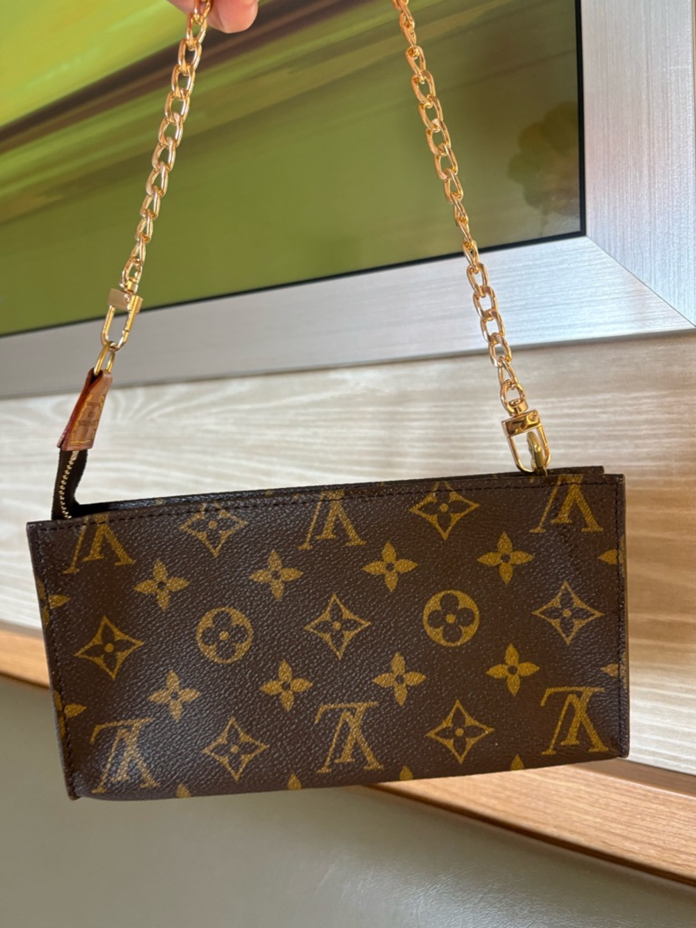 Auth Louis Vuitton Pochette Accessory Pouch GM Monogram Brown Leather pre-loved - Picture 12 of 12